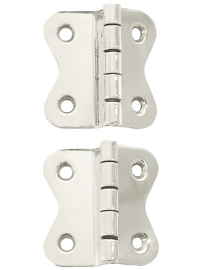 Pair of Small Solid-Brass Butterfly Offset Cabinet Hinges - 1 1/2 inch x 1 5/8 inch in Polished Nickel.